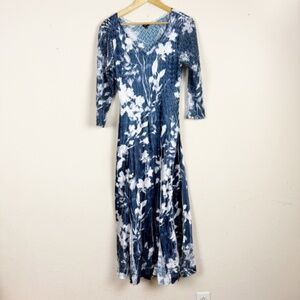 Komarov Blue Floral Crinkle Midi Dress Size Large
